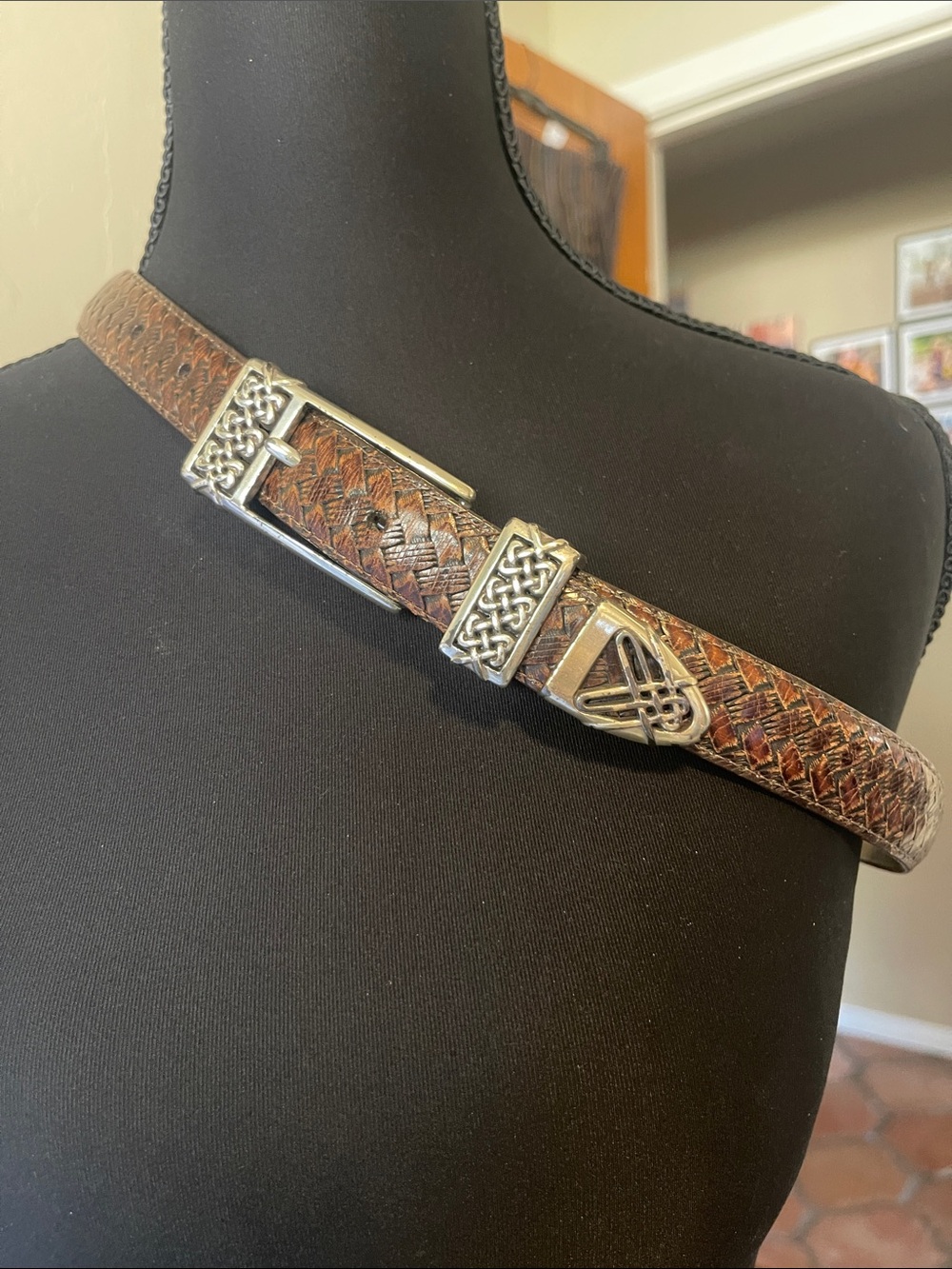 Brighton Braided Brown Leather Belt with Silver Celtic Accents M/30